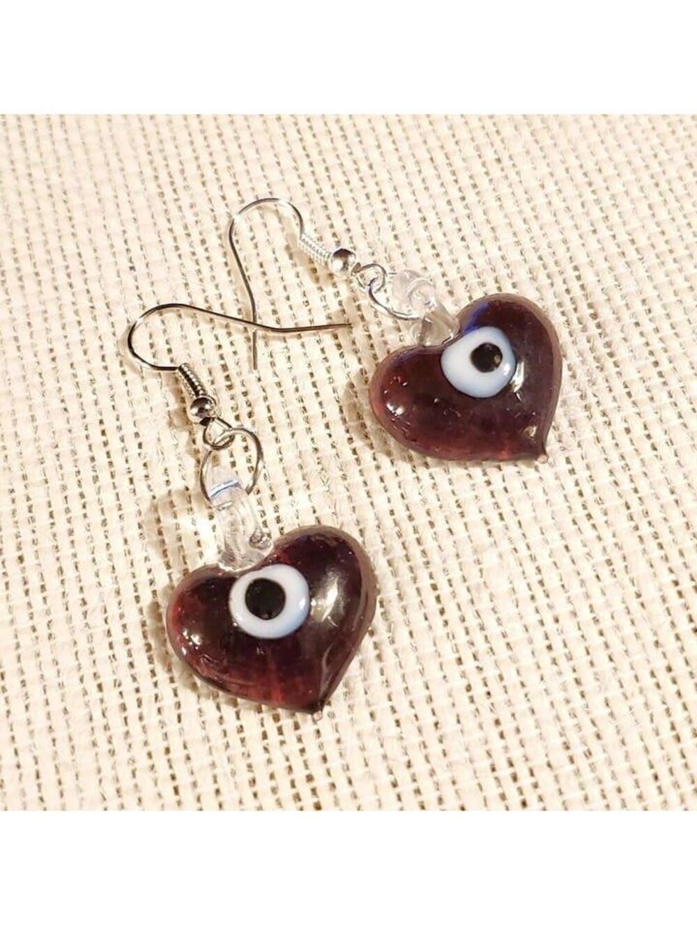 Evil Eye Murano Heart Earrings Purple